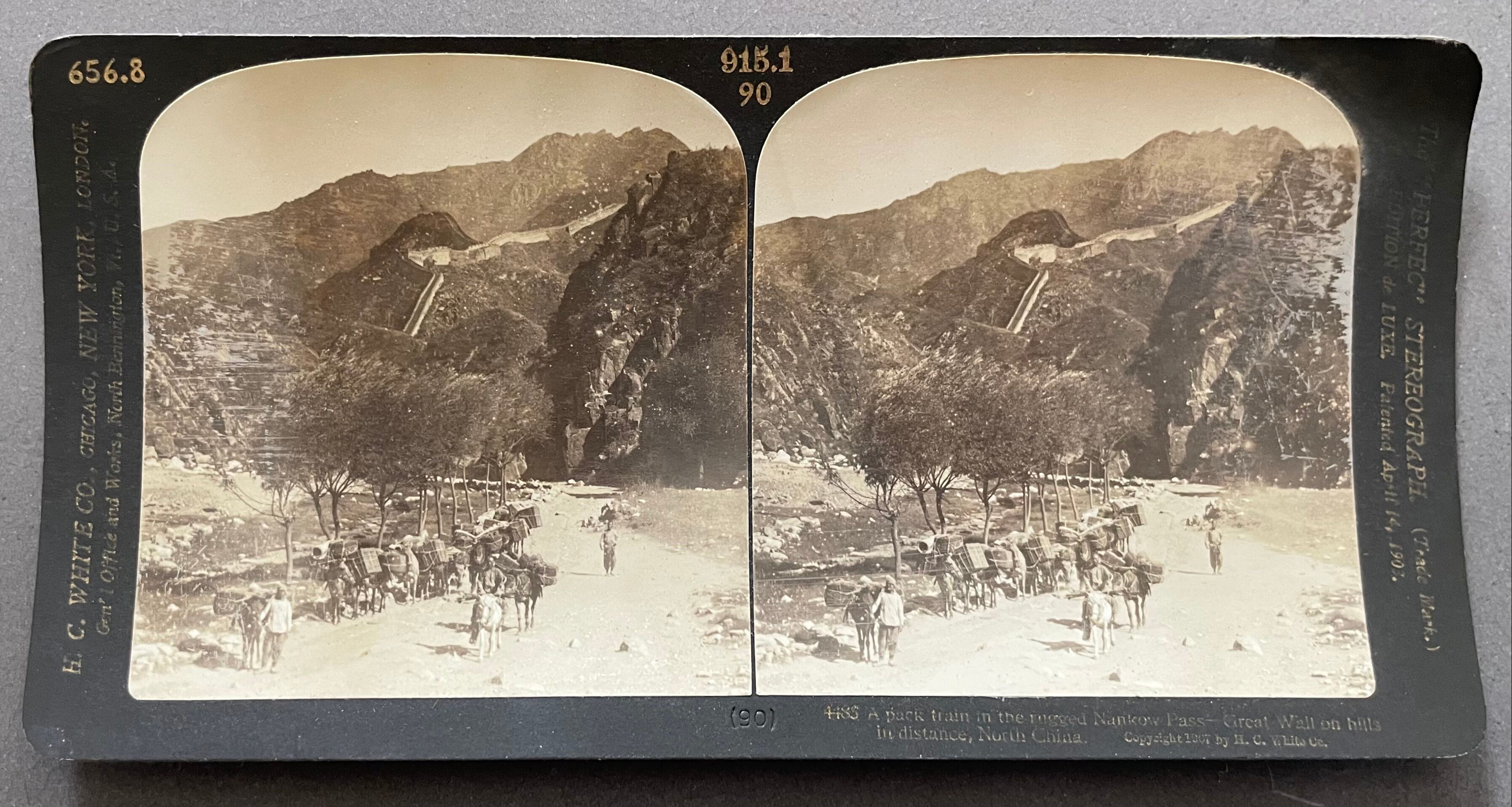 Old photography stereo, stereograph, luxury albumine 1903 Great Wall of China