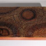 Brutalist Coffee Table with Copper Top and Wooden Base
