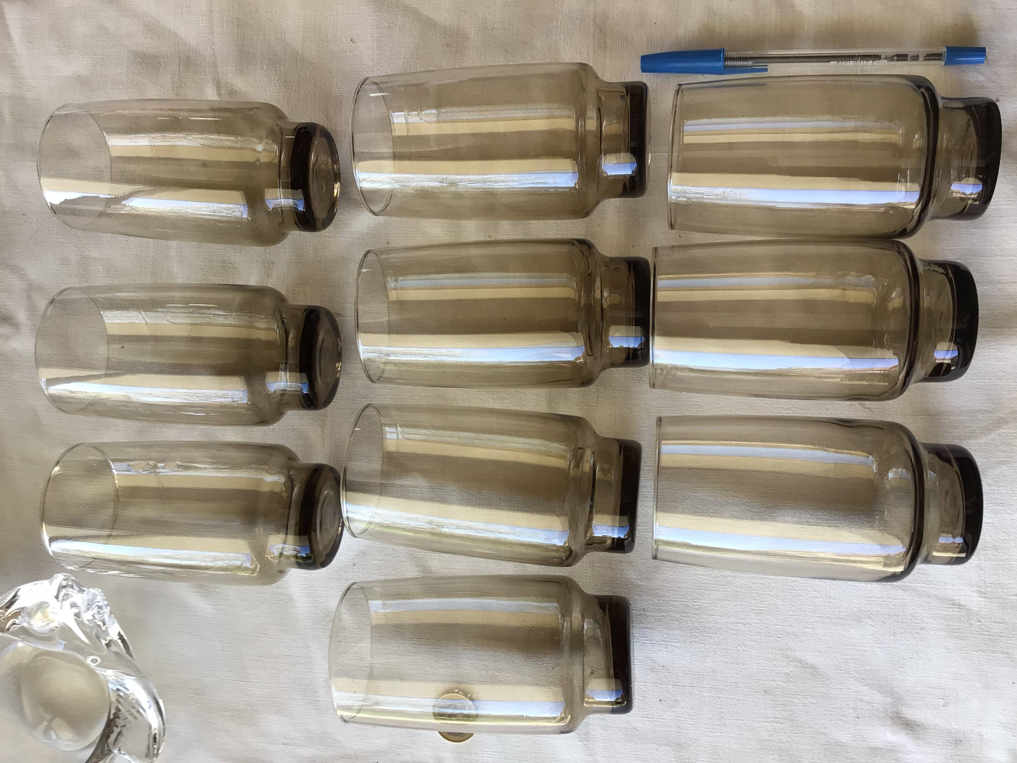 10 Verres à eau fumés brun 70´s