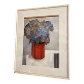 Still Life Painting Hydrangea Flowers Bouquet Pot 20th Century