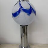 Mid – century Large glass table lamp with blue swirl , 1970s Italy