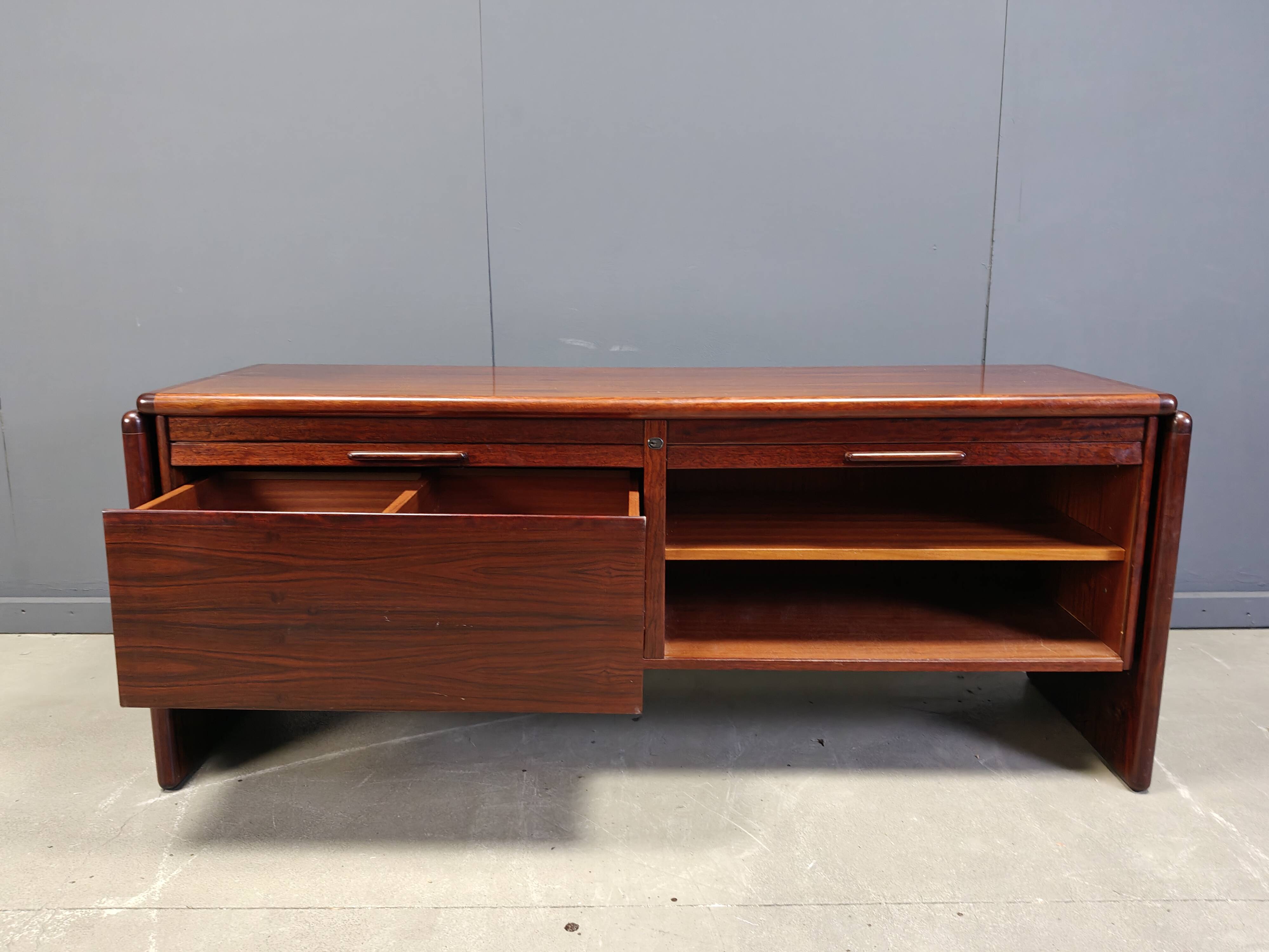 Rosewood Credenza With Vertical Tambour Doors by Dyrlund, 1960s