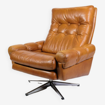 Fauteuil en cuir cognac, design danois des années 1980