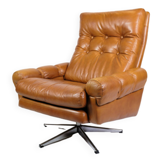 Fauteuil en cuir cognac, design danois des années 1980