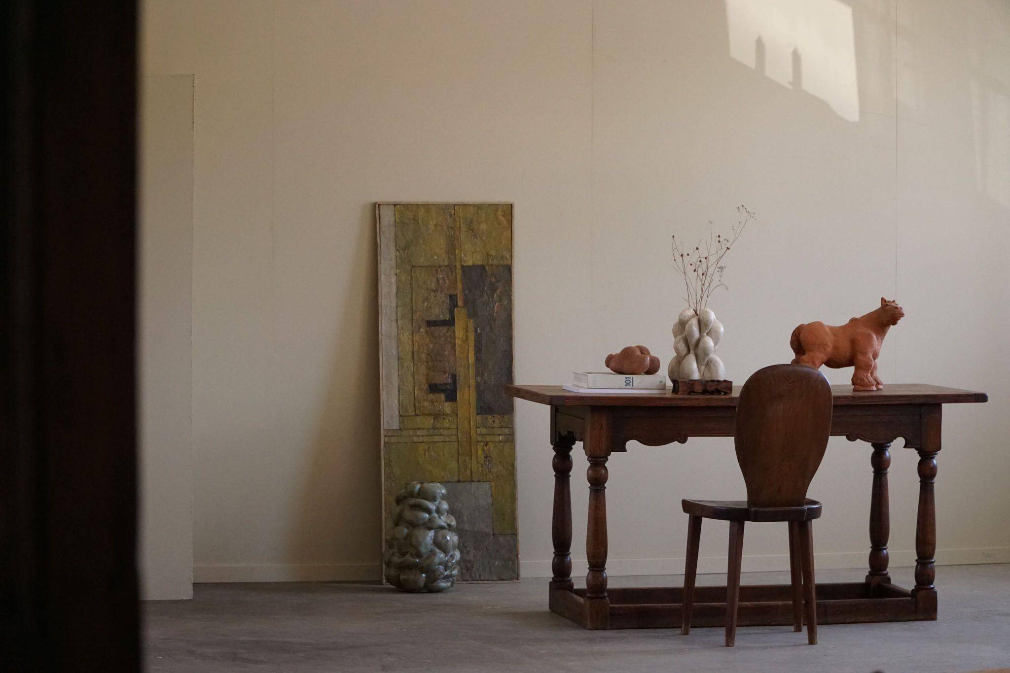Danish cabinet maker, office table/dining table in oak, baroque style, 1970.