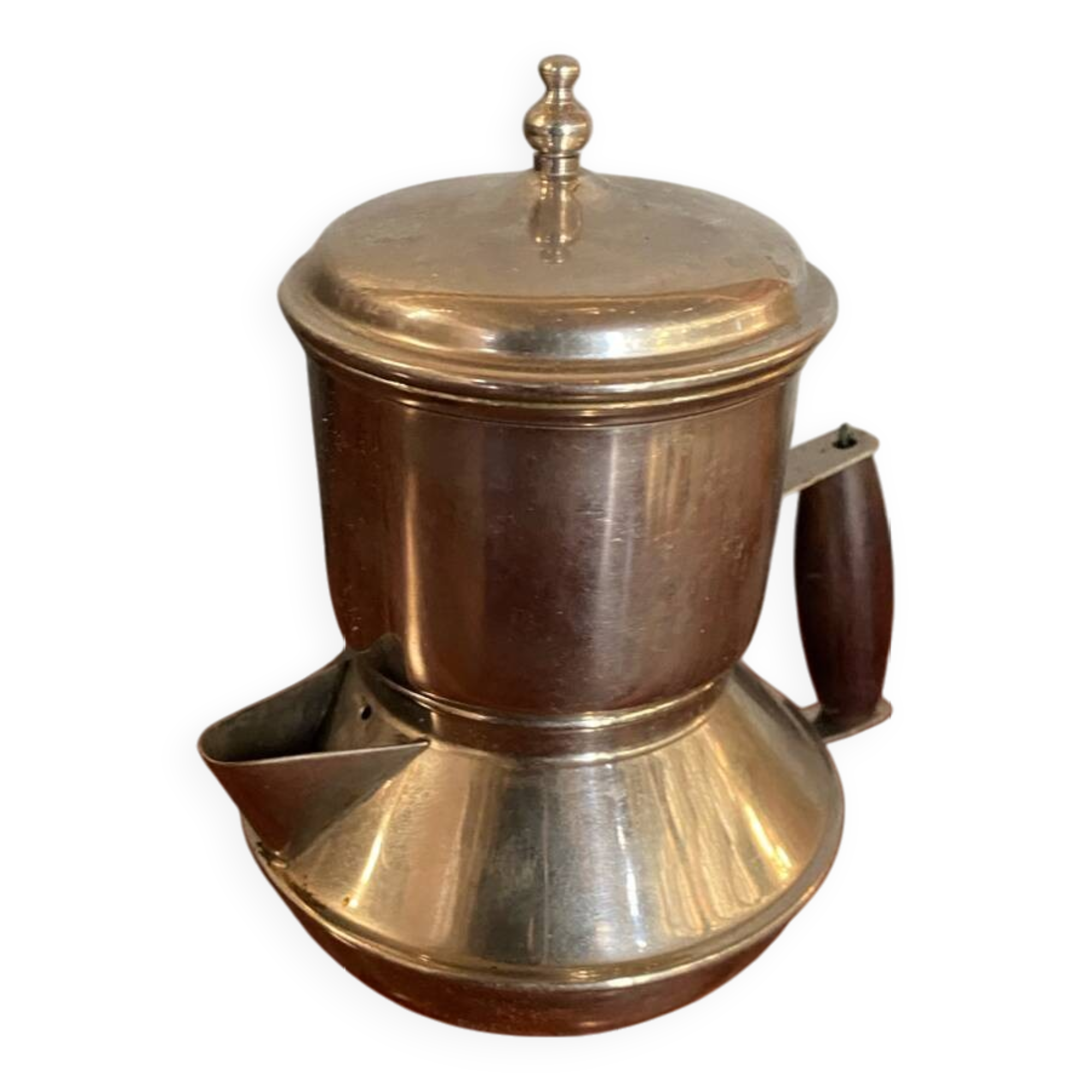 Antique TASSUNIC Teapot Silver Metal + Wooden Handle United France Vintage