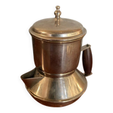 Antique TASSUNIC Teapot Silver Metal + Wooden Handle United France Vintage