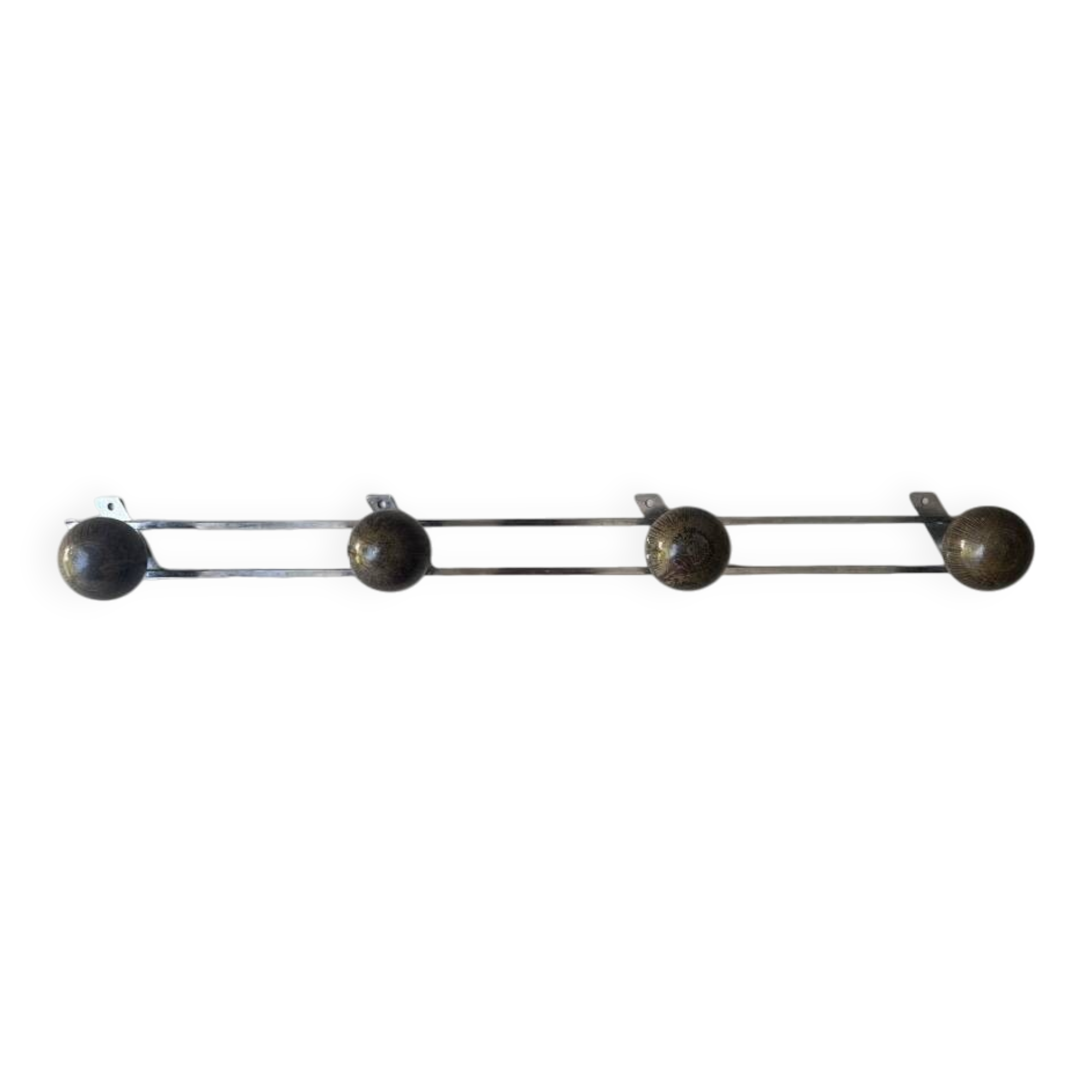 modernist coat rack in chrome and wood, 1970s design