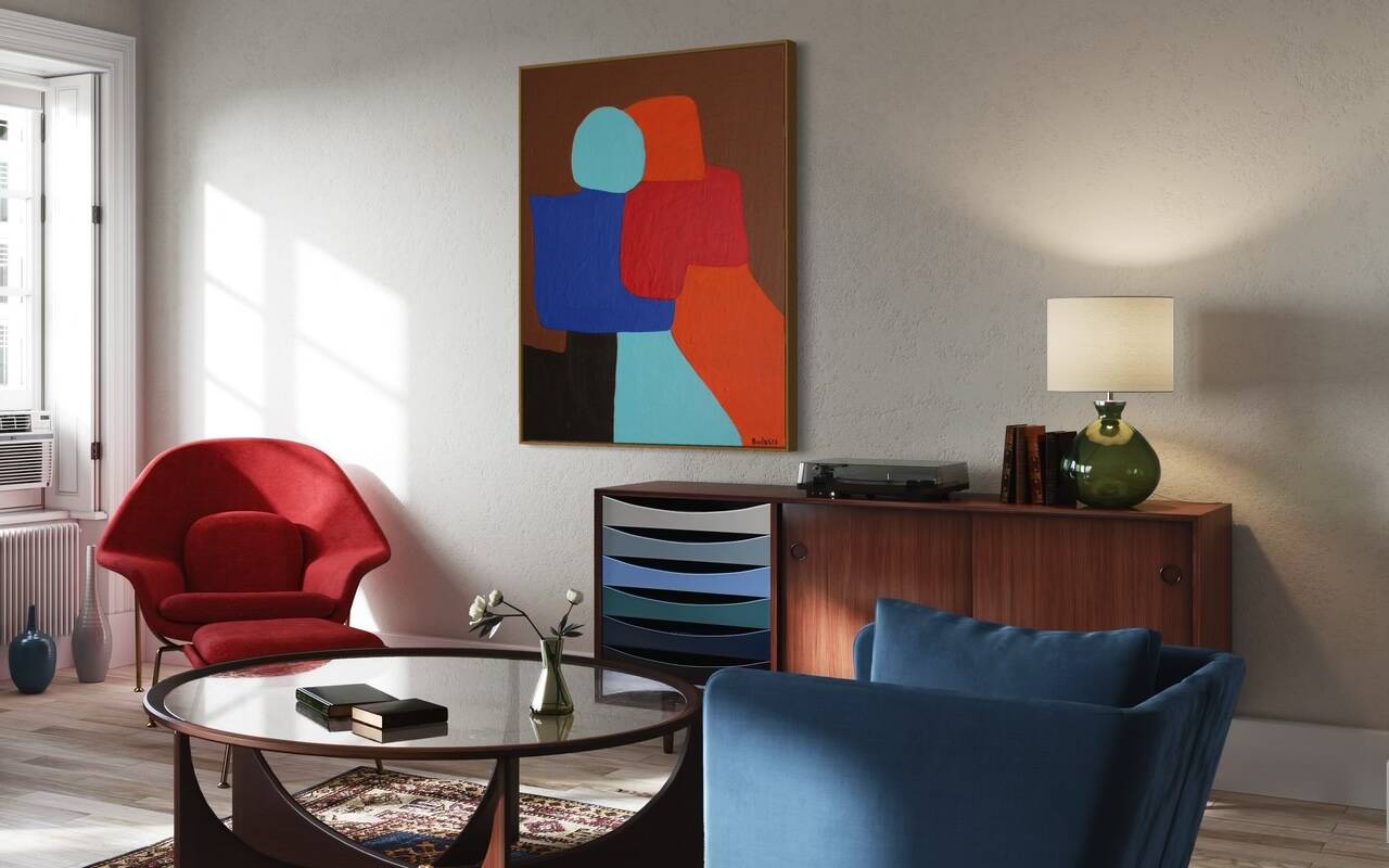 Peinture figurative minimaliste " A hug" 100x81cm
