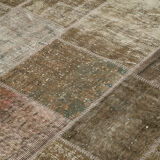 Handmade Anatolian Vintage 195 cm x 300 cm Brown Patchwork Carpet