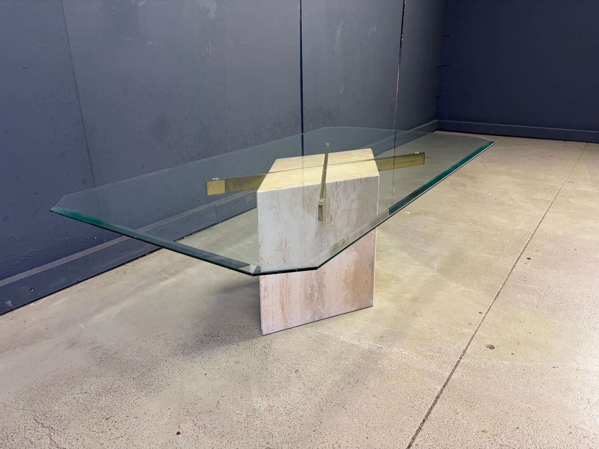 Travertine and brass coffee table by Artedi, 1980s