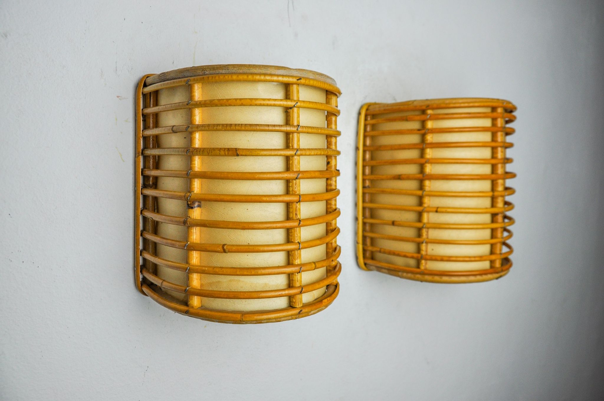 Pair of rattan sconces France 1960