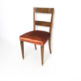 Set of Ten Orange Fabric Upholstery and Walnut Dining Chairs, Italy