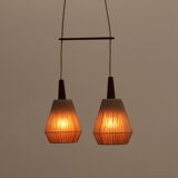 Vintage hanging lamp with two shades and teak, 1960s Sweden