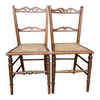 Old chairs in wood and canework