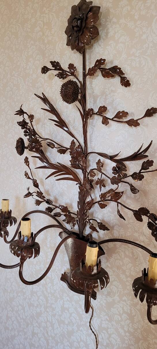 Large varnished metal wall light