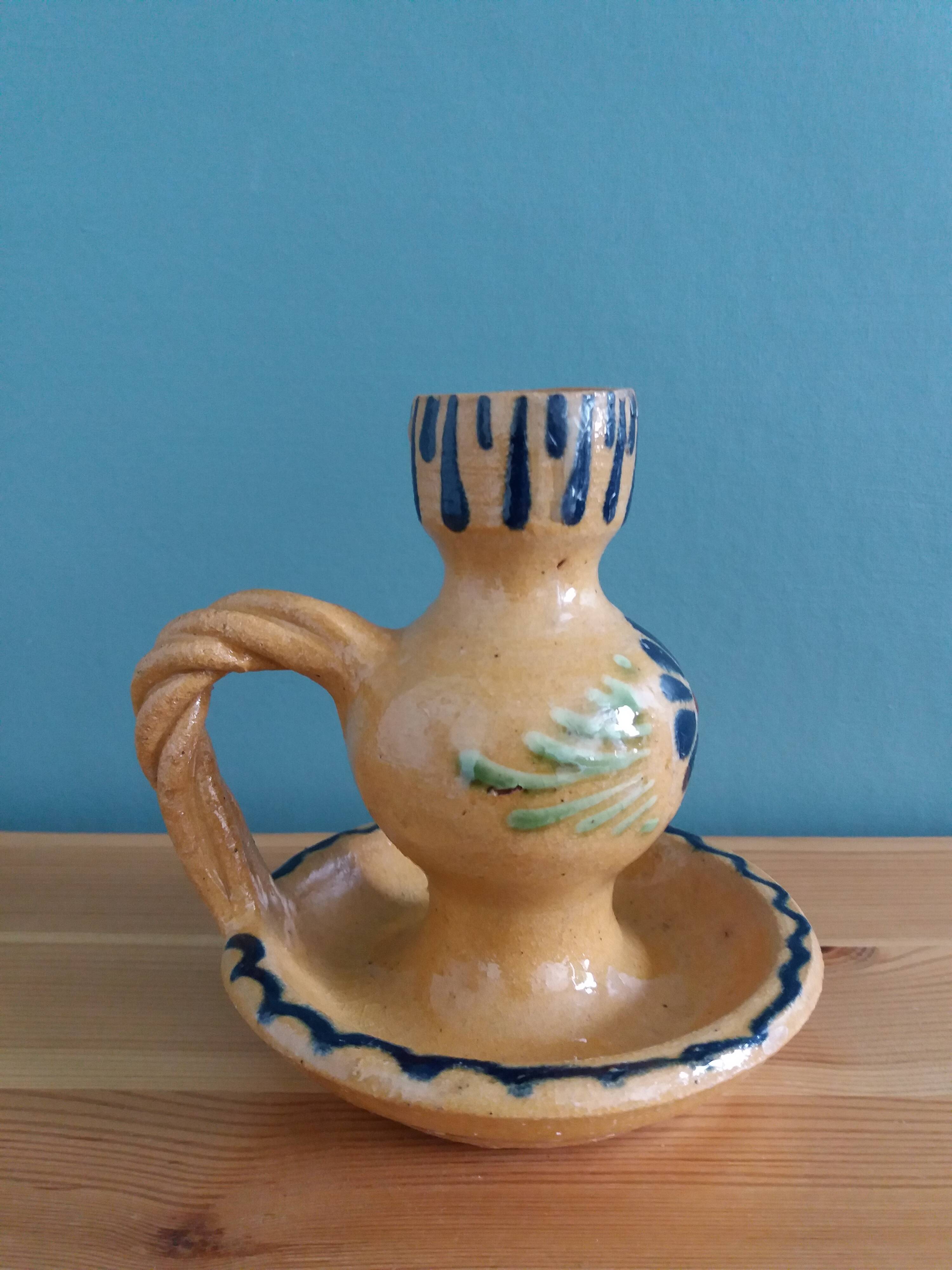 Soufflenheim Alsace pottery candle holder