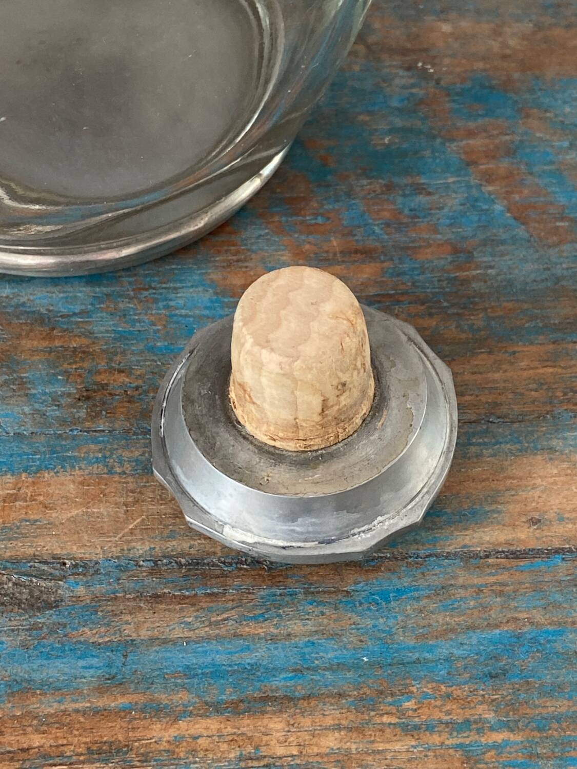 Glass and pewter whiskey decanter