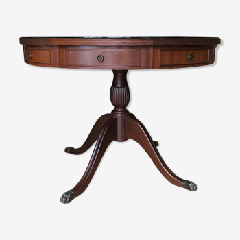 Table ronde style anglaise dessus cuir vert et doré