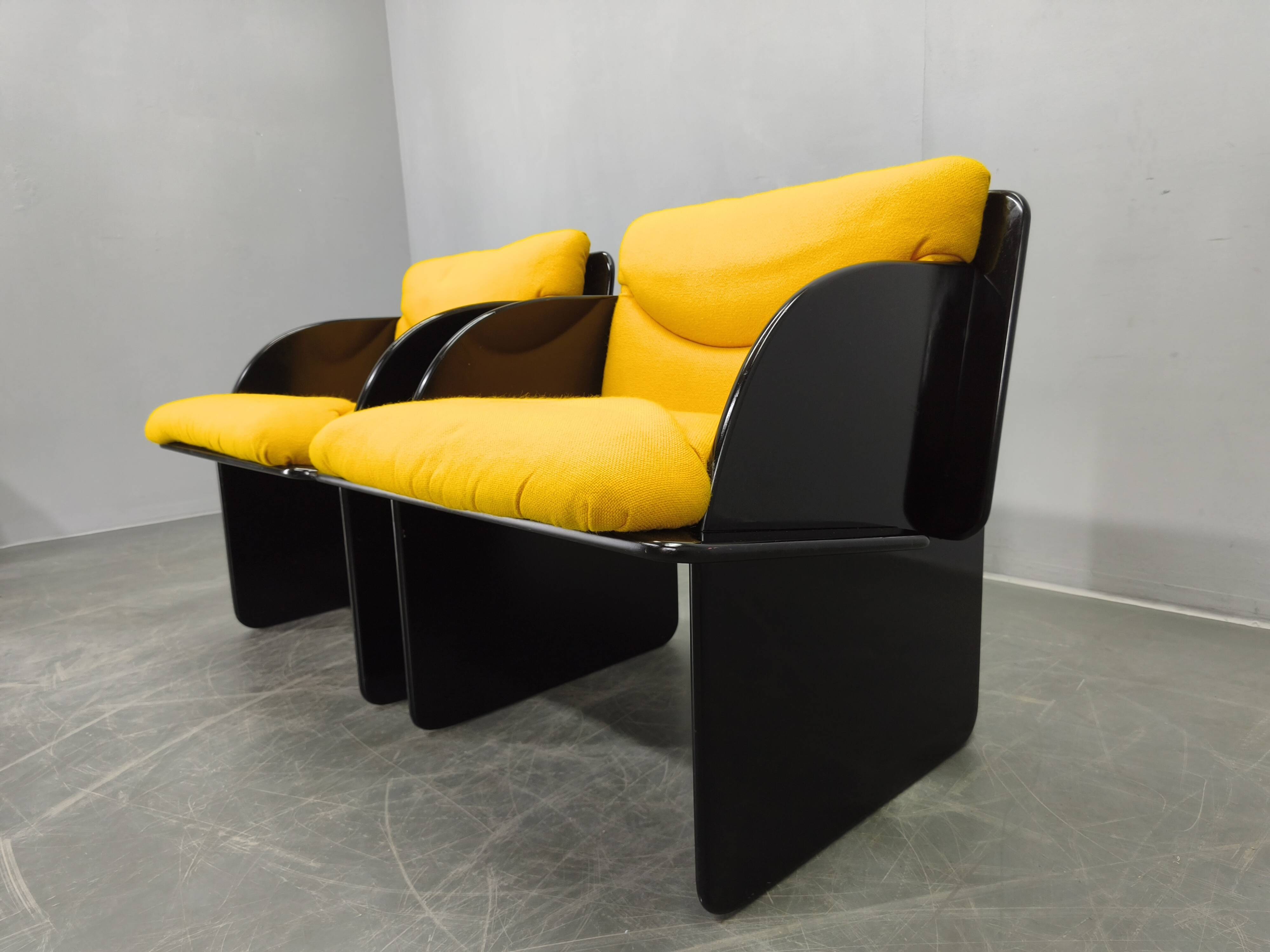 Pair of Italian Space Age Armchairs, Black Lacquer, 1970s