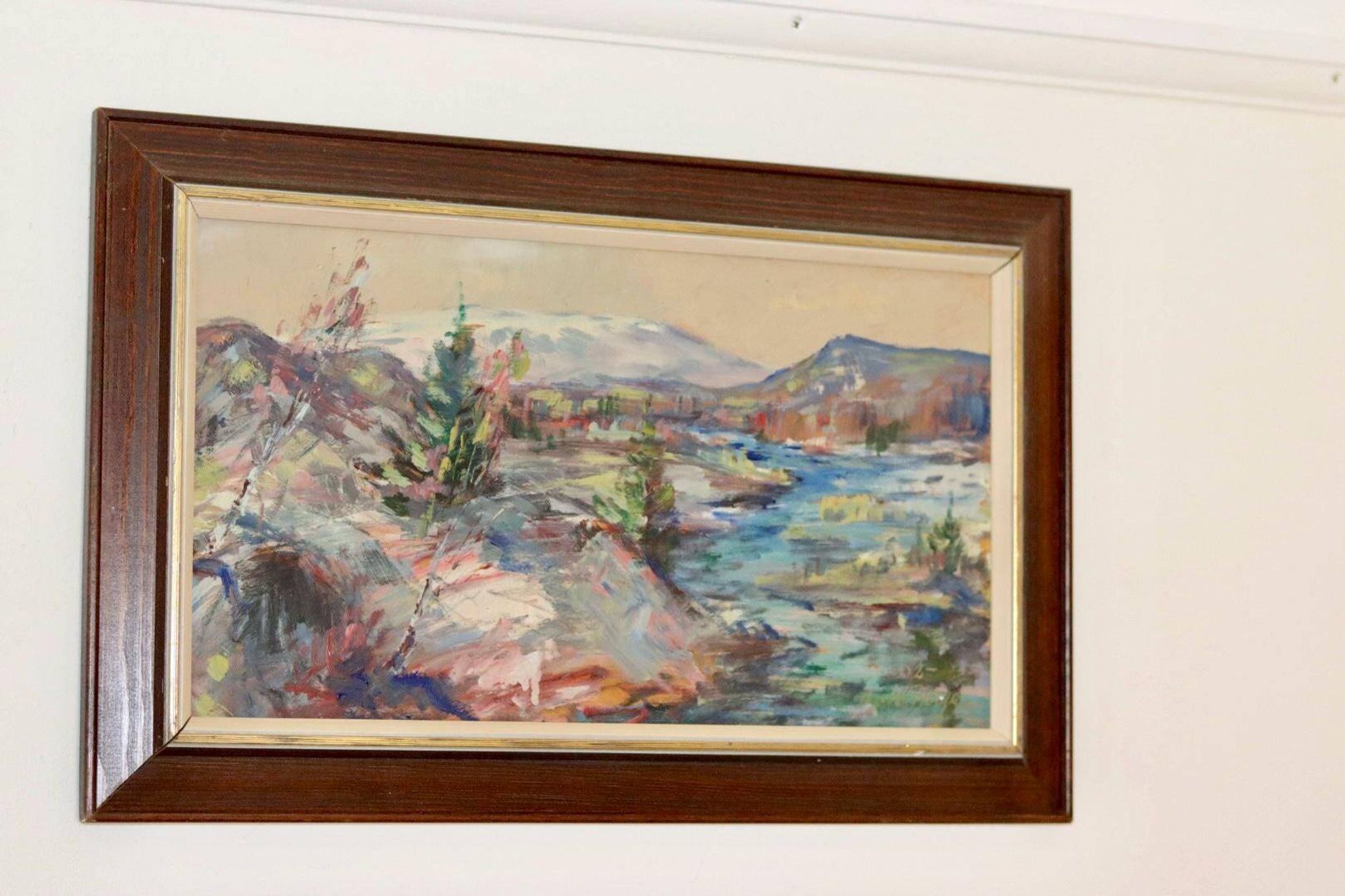 Mid-century Swedish oil painting "Abstract Landscape" – Vintage and framed