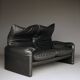 Two seater Maralunga Sofa in Black Leather for Cassina. 1970s