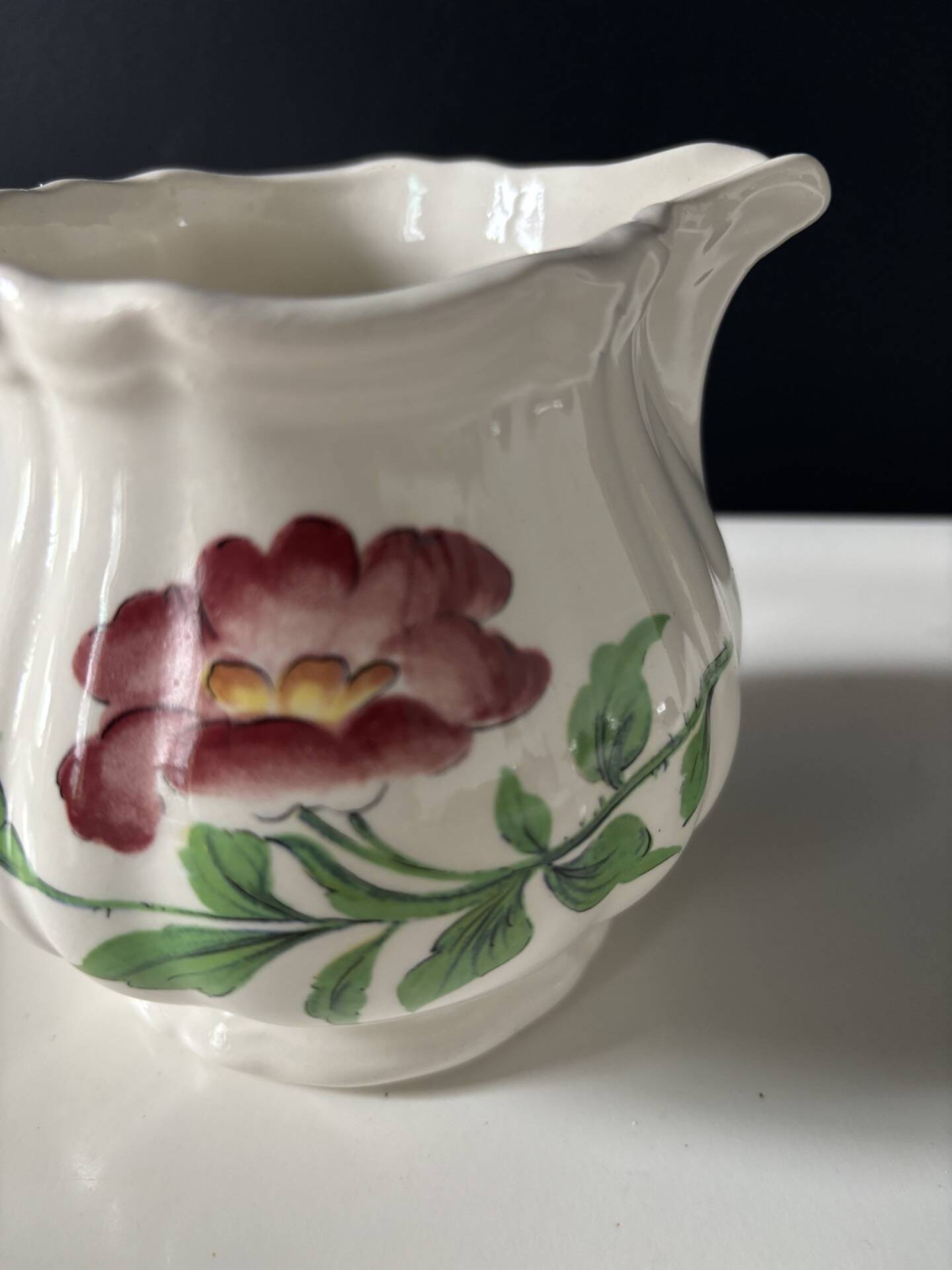 Sarreguemines earthenware milk jug, Cernay decoration, vintage — painted flowers