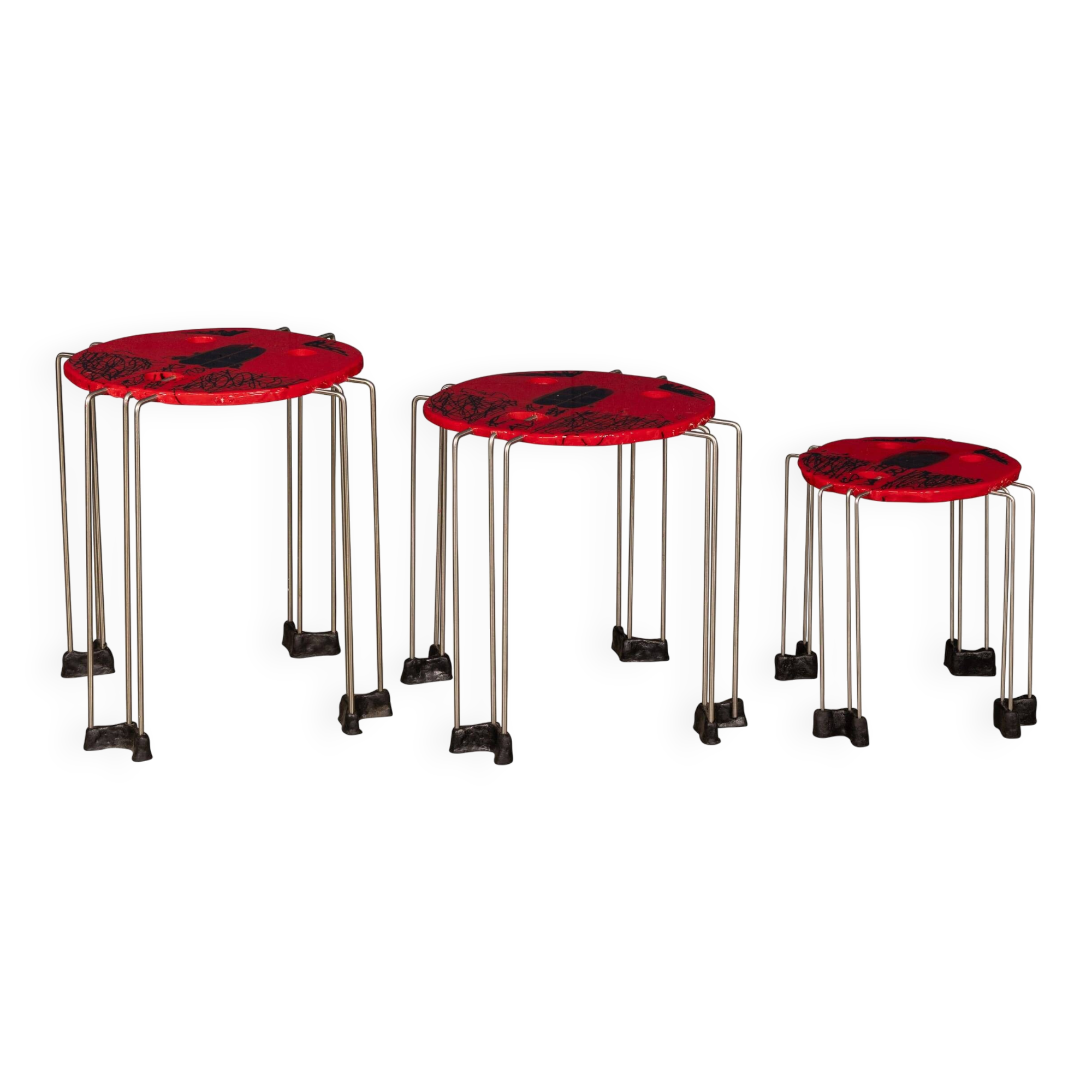 Italian set of 3 'fish design' tables from the triple play series, gaetano