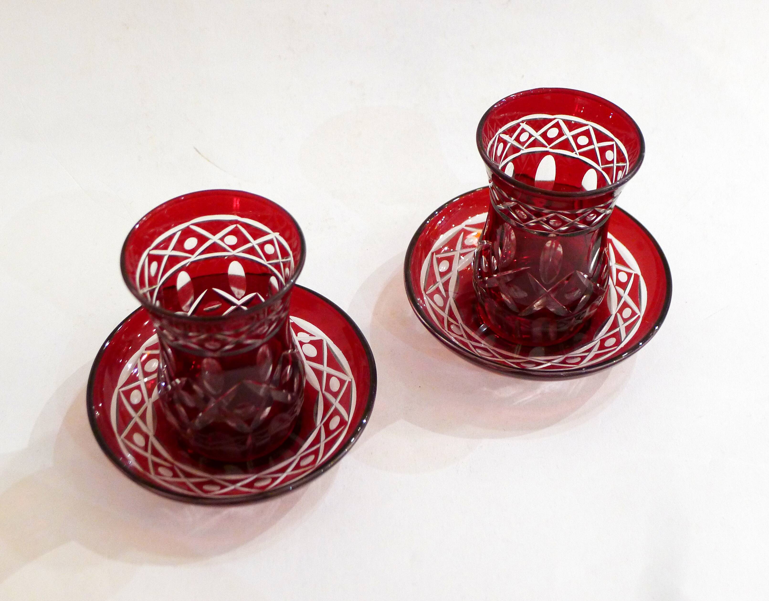 Pair of cut tea glasses