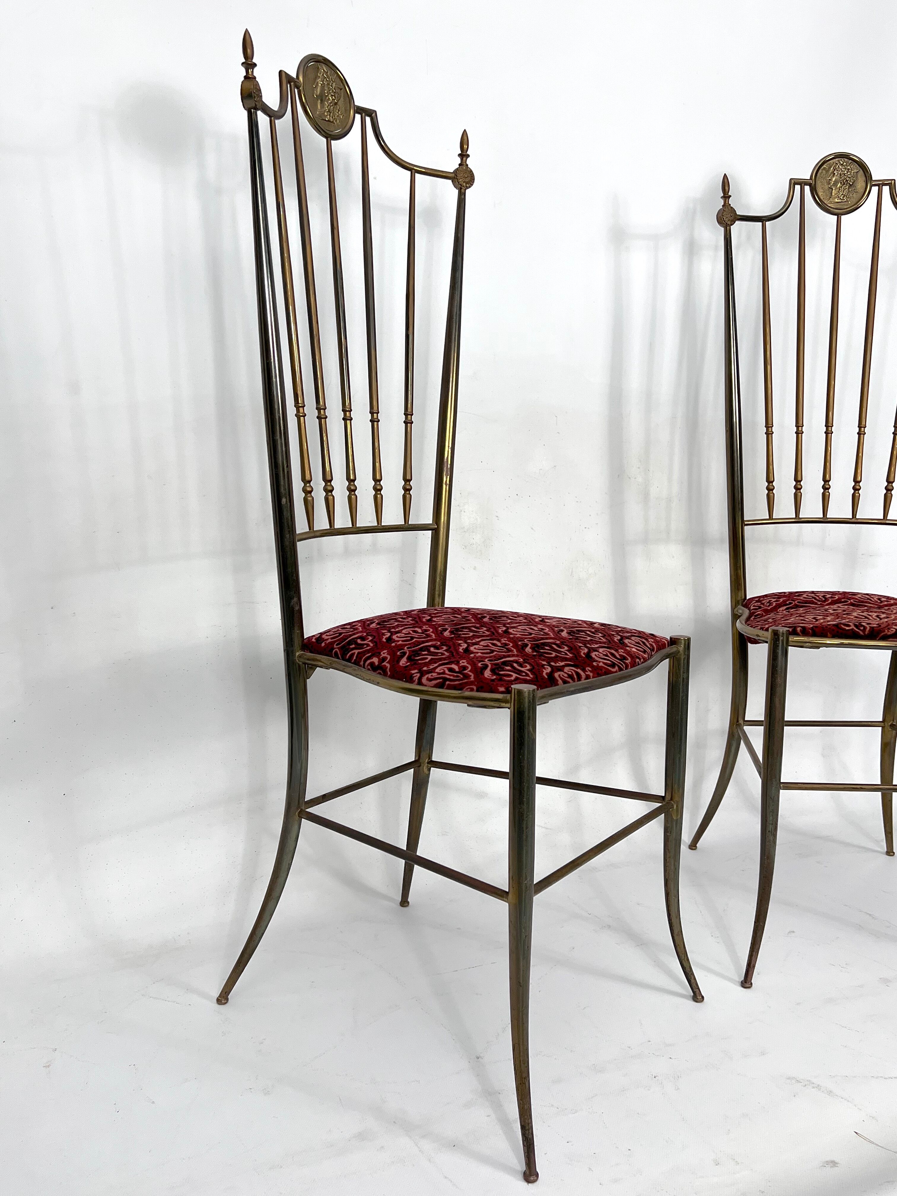 Vintage pair of Brass Tall Chairs from Chiavari, Italy 1950s