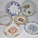 Set of 6 porcelain plates, floral and fruit patterns, 20 22 cm
