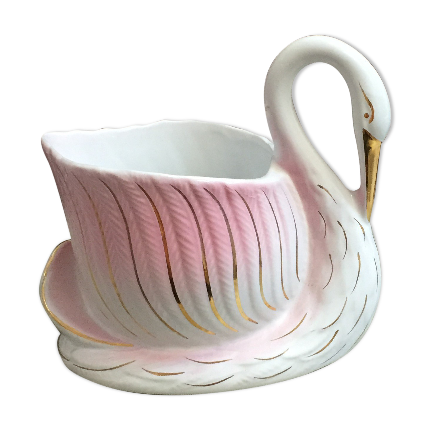 Vintage porcelain swan pot cache