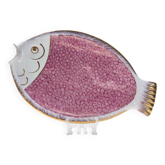 Grand vide-poche / assiette décorative en céramique en forme de poisson rose par Rometti, Italie