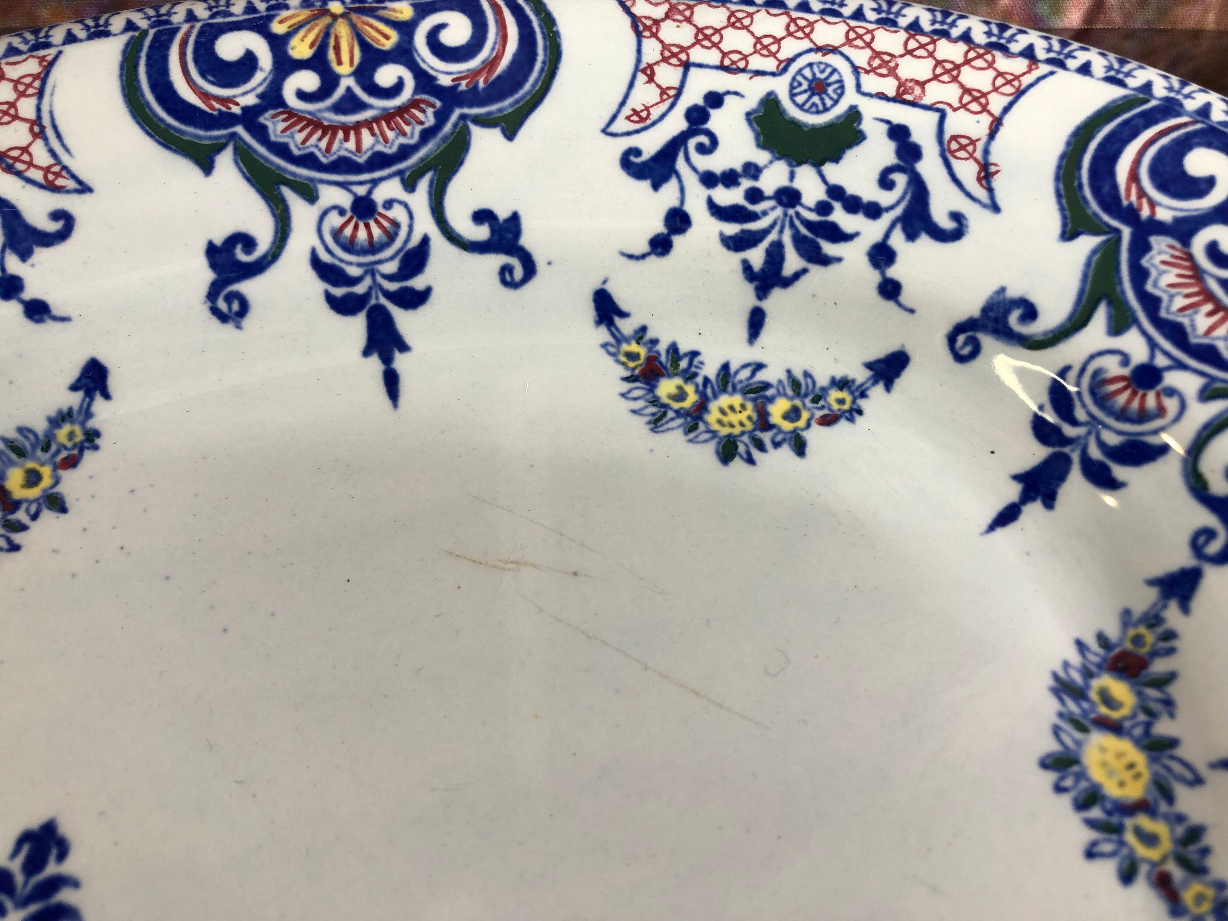 Oval dish Gien Modele Royal décor Rouen with blue arabesques 37cm