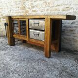 Oak and metal workbench
