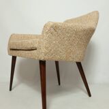 Modern fauteuil en bois orange polka dot bouclé tissus 1960 cocktail fauteuil de salon