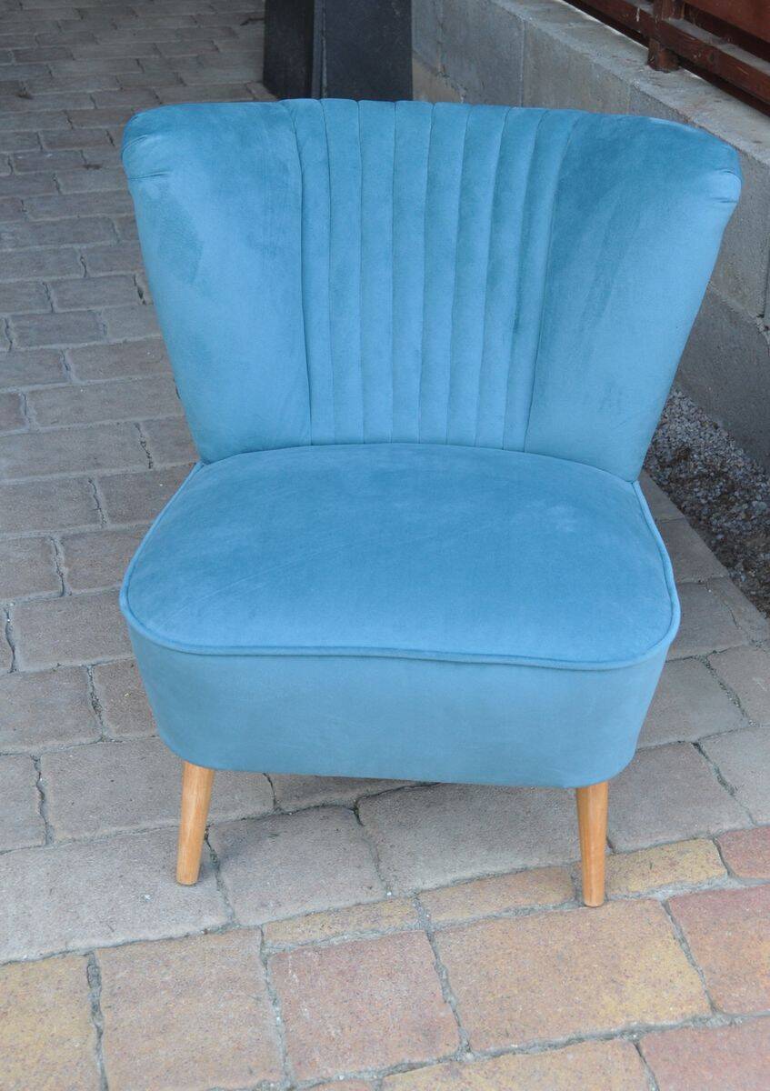 Blue cocktail armchair in beech wood, velvet fabric, Mid-Century design from the 1960s.
