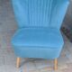 Blue cocktail armchair in beech wood, velvet fabric, Mid-Century design from the 1960s.