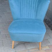 Blue cocktail armchair in beech wood, velvet fabric, Mid-Century design from the 1960s.