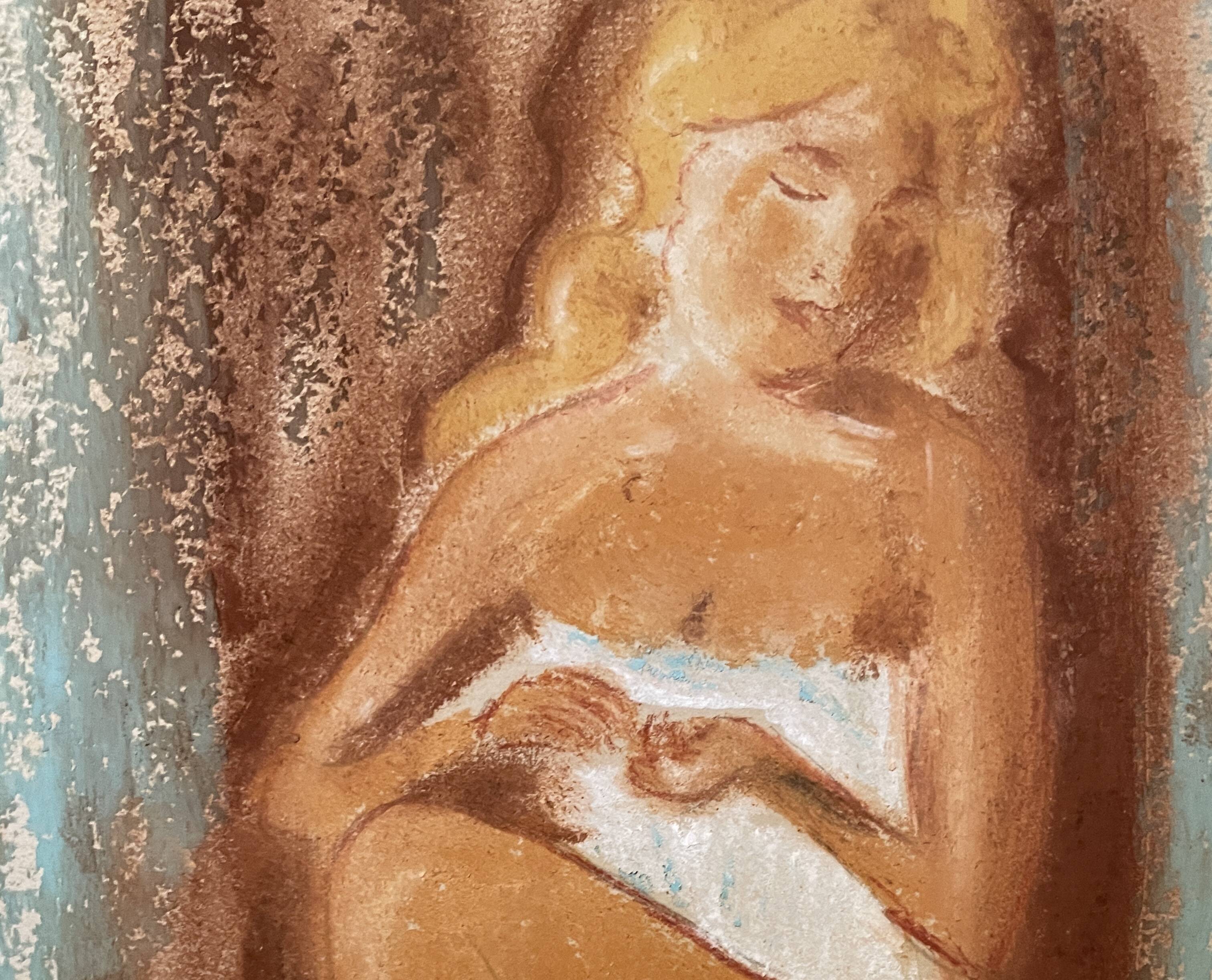 Signed pastel portrait of a woman "the manicurist"