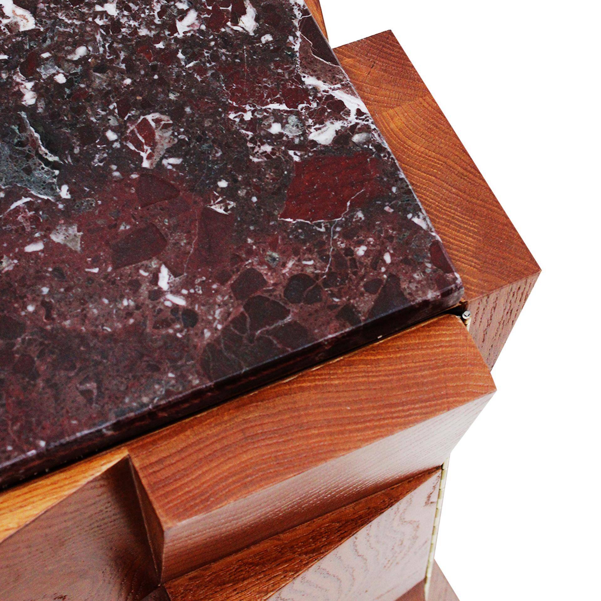 Contemporary Modern Pair of Sideboards in Wood and Burgundy Marble Top, Italy