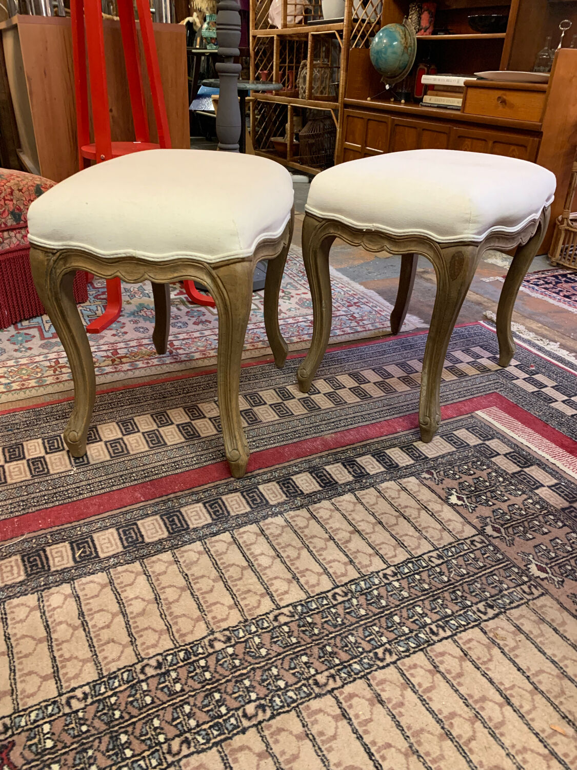 Pair of beige stool Louis XVI style