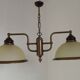 French Mid-Century Bronze Effect Metal Double Billiard Light with Glass Shades