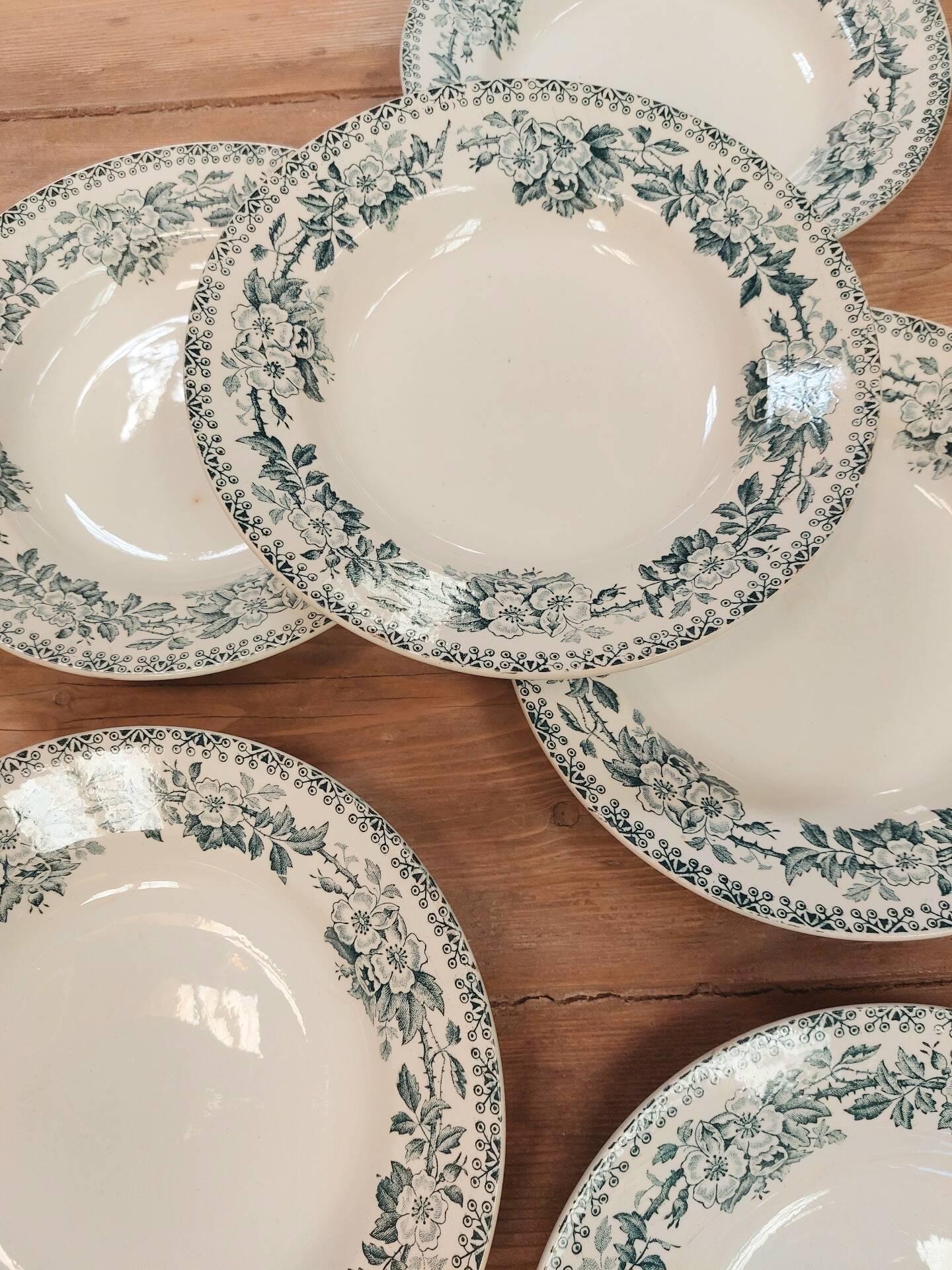 6 antique deep plates made of ironstone - Guadeloupe model