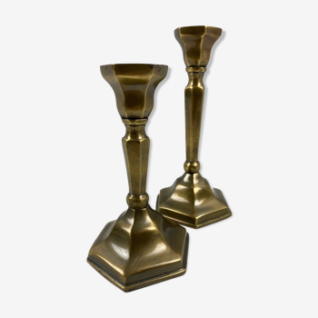 Pair of brass candlesticks 16 and 19cm