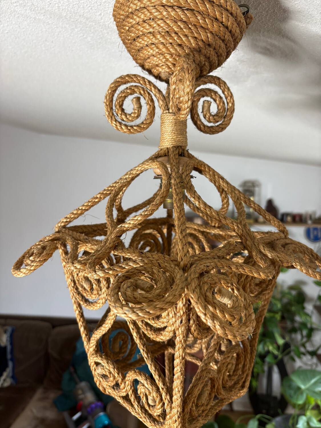 Audoux Minet rope lantern pendant light, 1950s