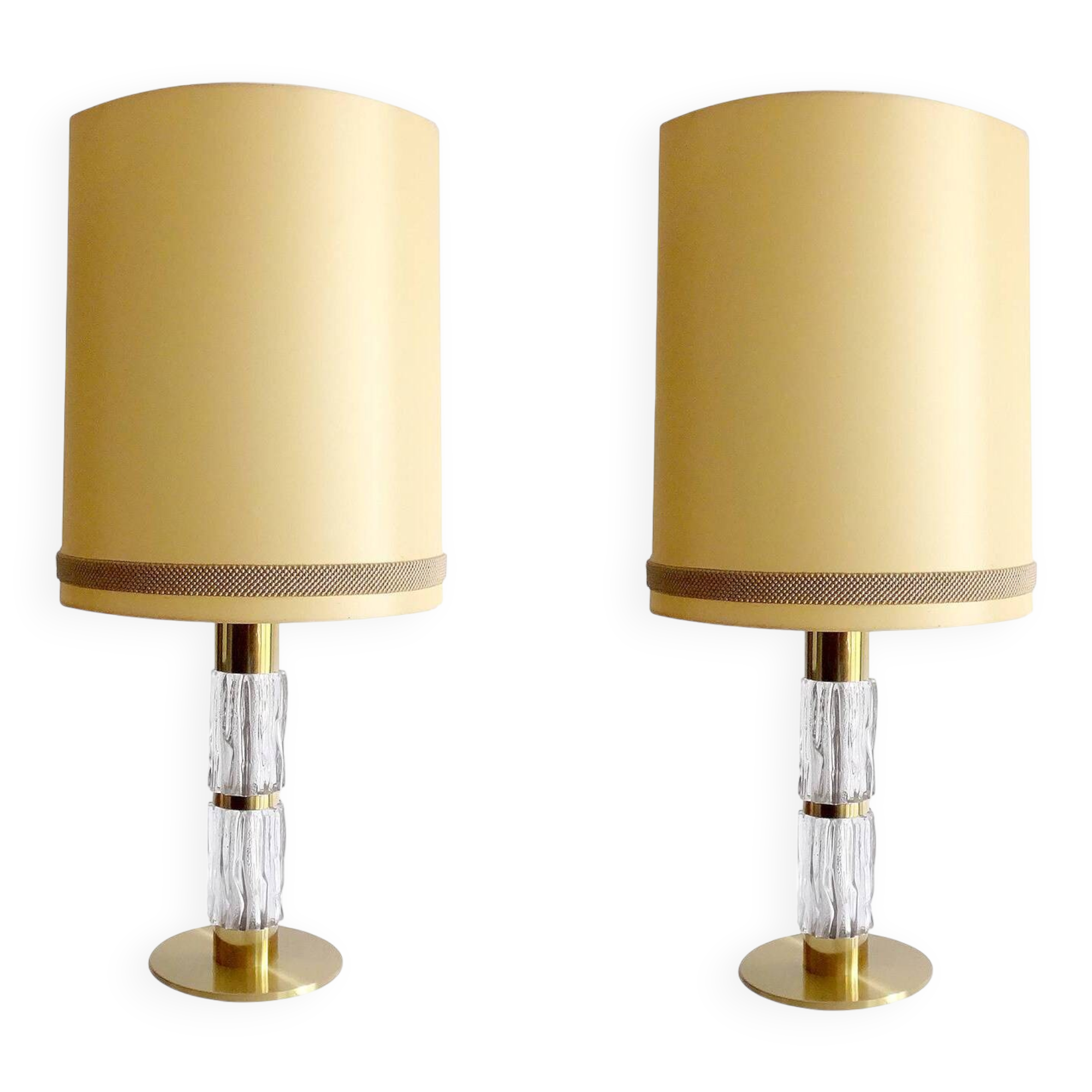 Pair Large Vintage Lamps, Glass & Brass