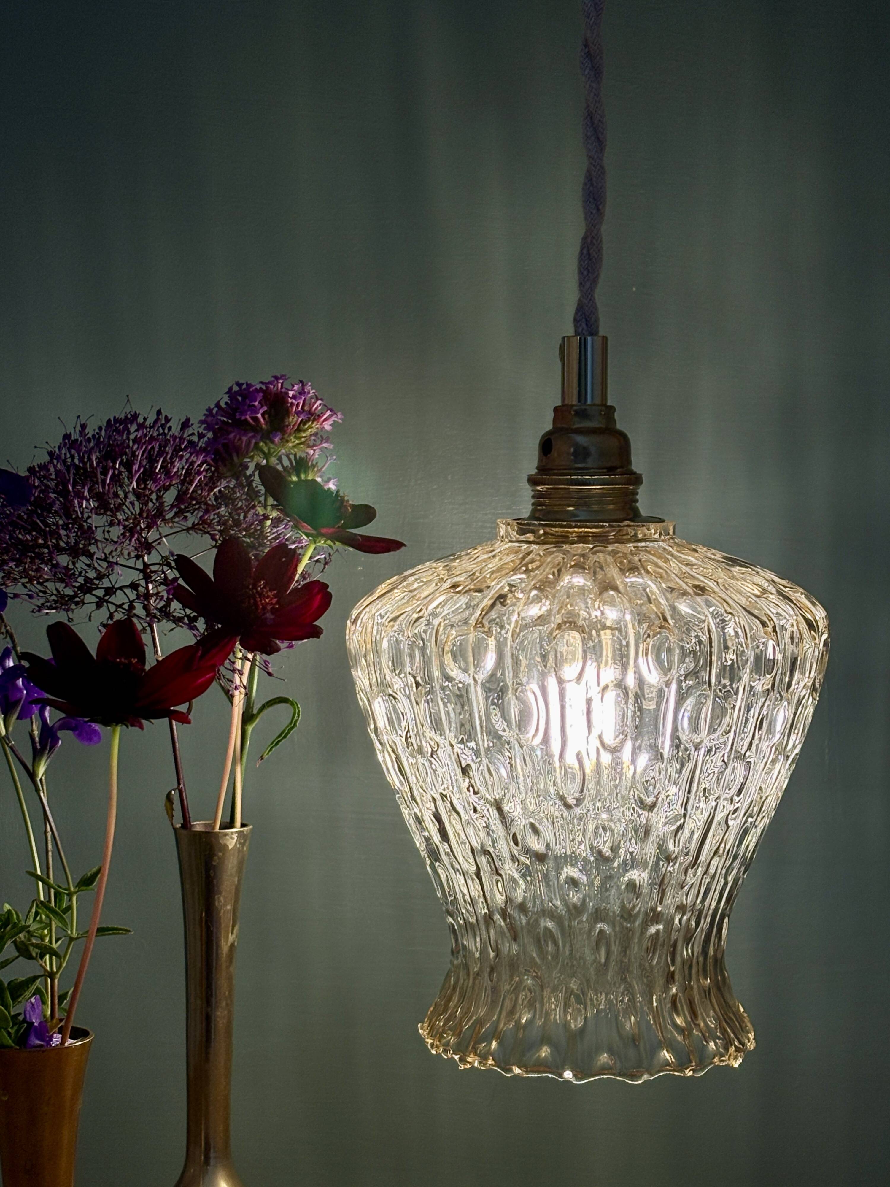 Vintage tulip pendant light in amber glass