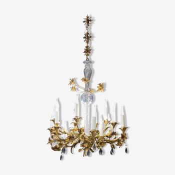 Chandelier in gilded bronze and crystal, 19 century