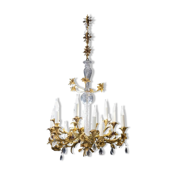 Chandelier in gilded bronze and crystal, 19 century